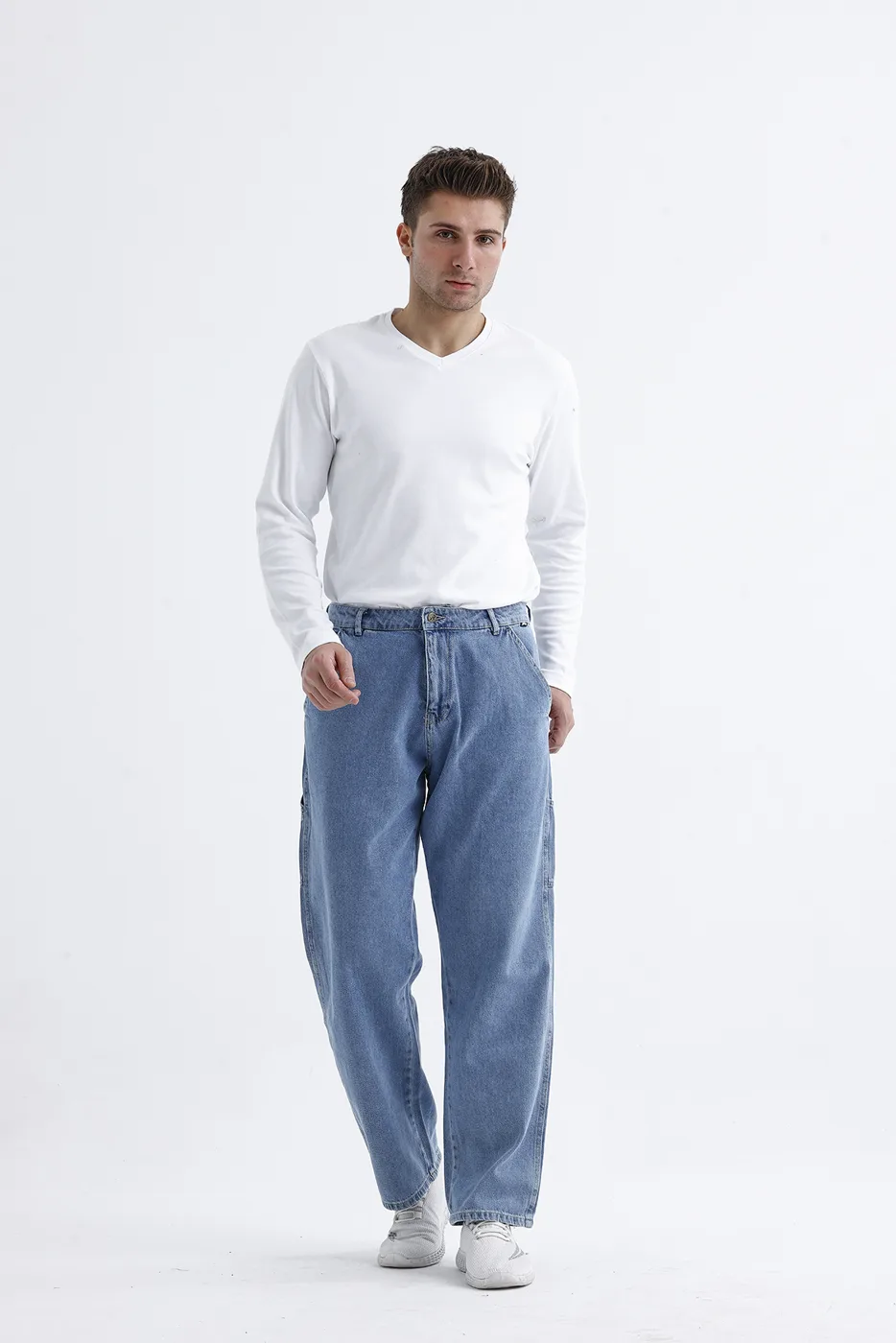 Loose fit jeans manufacturer Turkey bleach blue