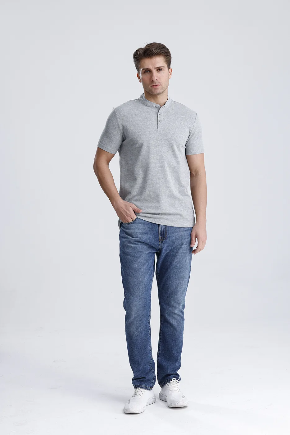 Mock neck t-shirt manufacturer Turkey - grey pique