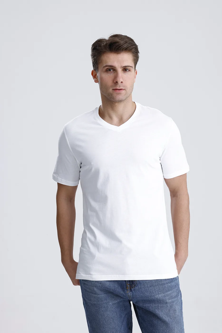V-neck t-shirt manufacturer Turkey - white combed cotton
